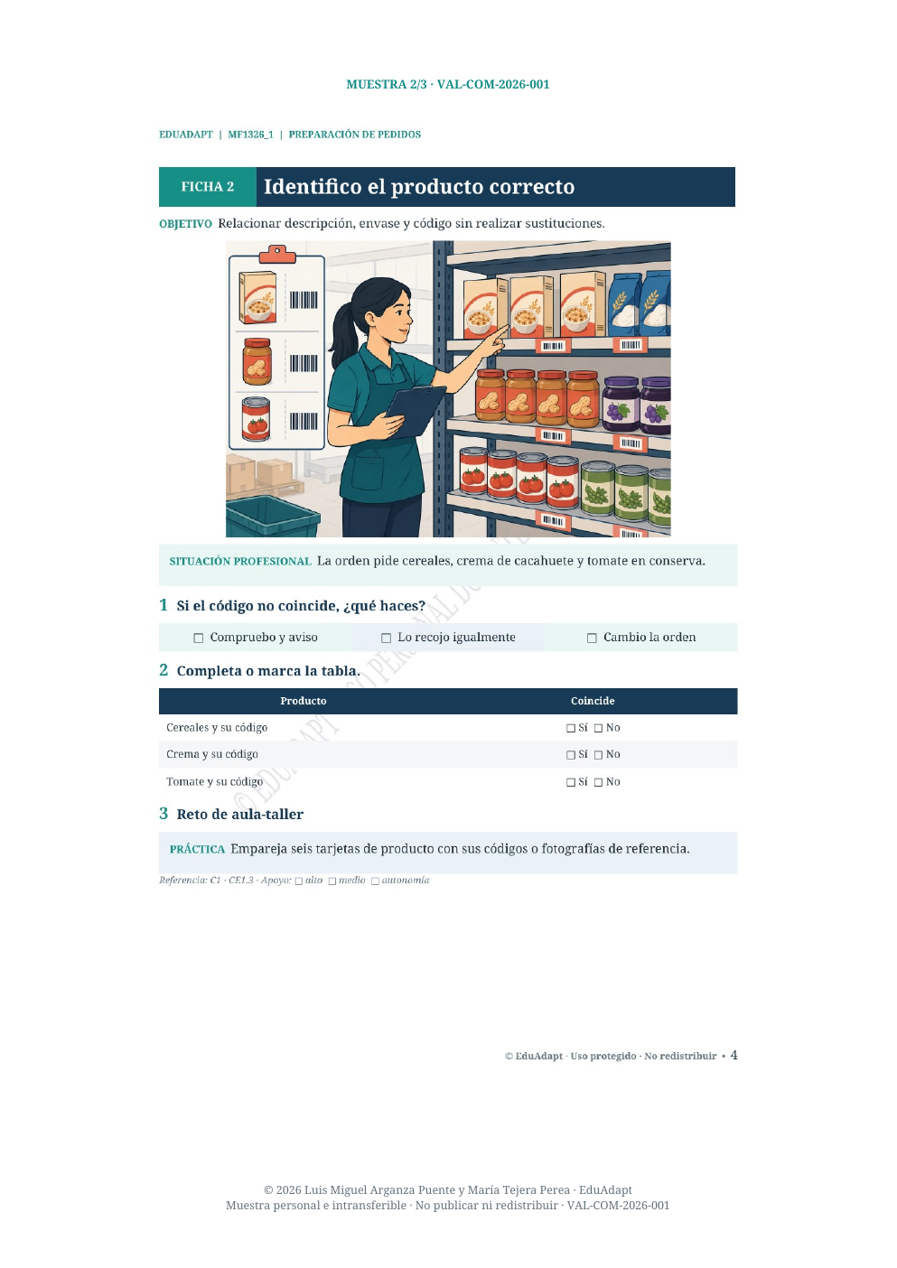 Ficha EduAdapt para identificar el producto correcto